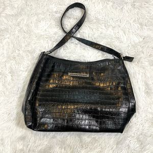 Pertti Palmroth‎ Black Crocodile Leather Tote Purse with Zipper 14 in by 10in